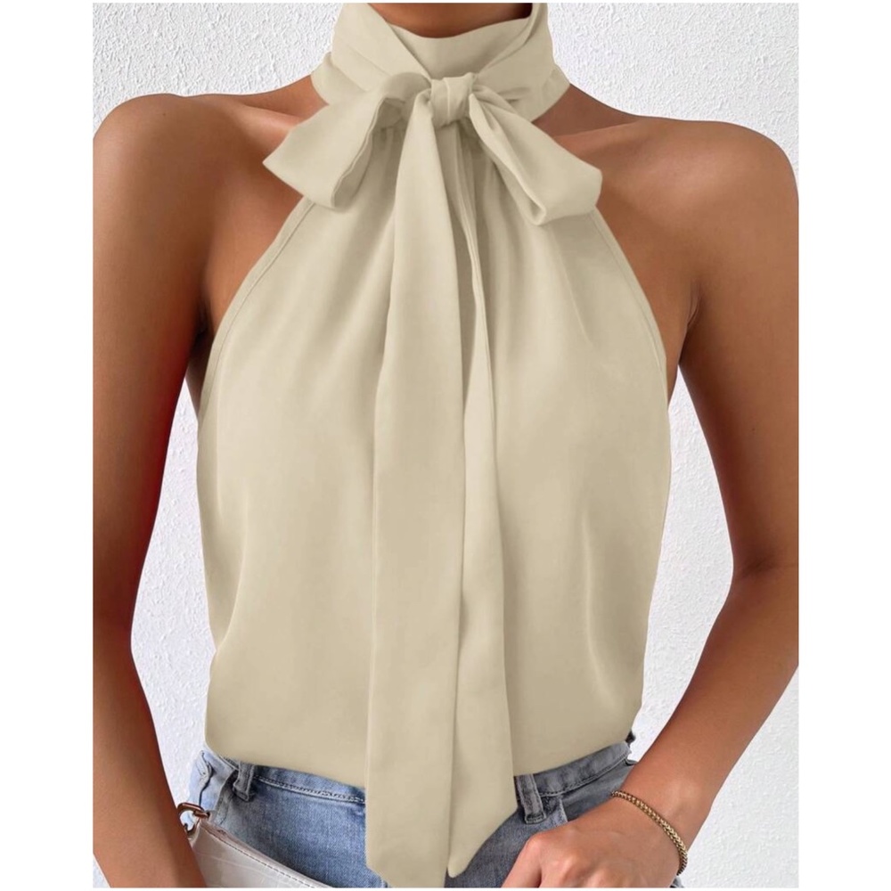 Luxe Neck Tie Halter Tank Top - Picture 2 of 10